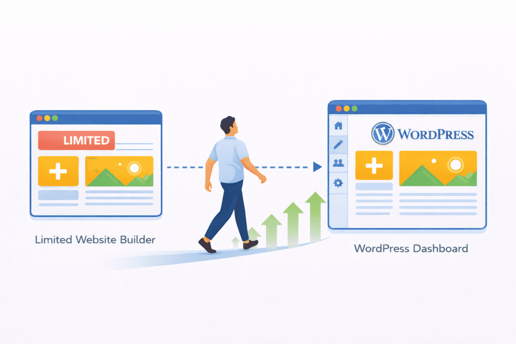 User moving from a limited website builder to the WordPress dashboard for growth