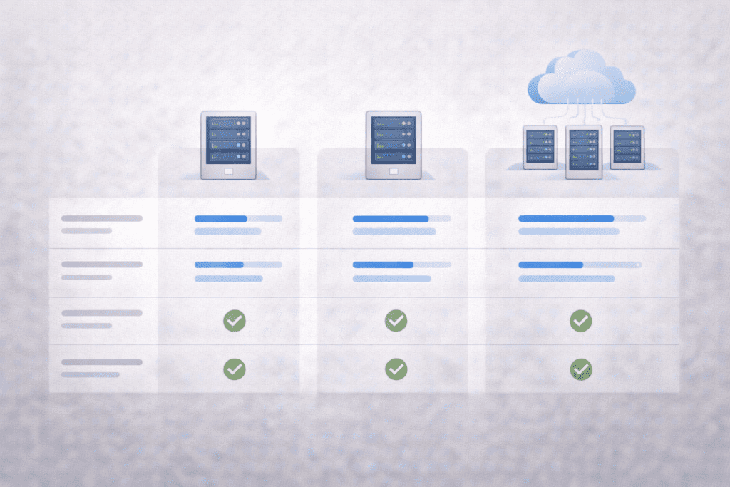 Hosting plan comparison table for managed vs shared hosting options