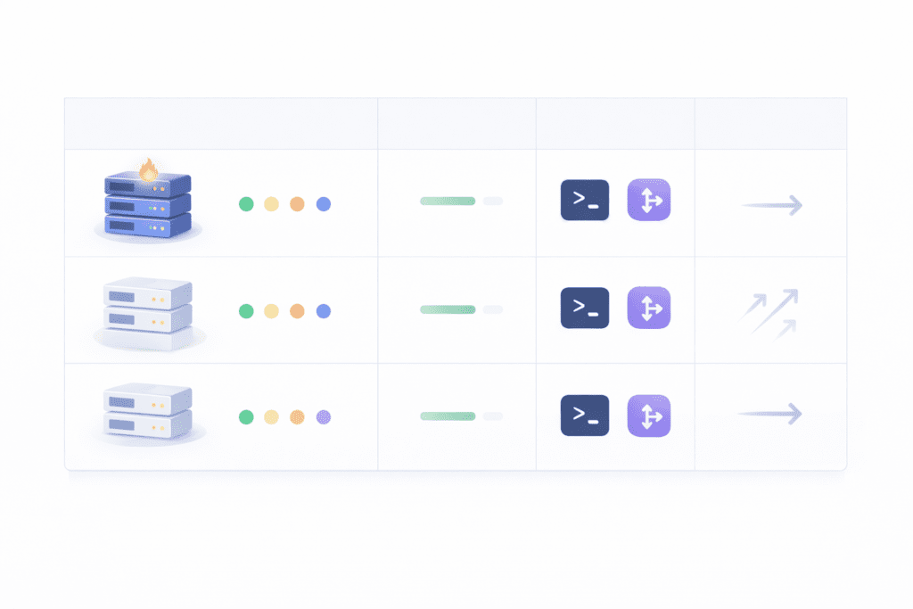 Hosting for developers comparison table with features and server management options