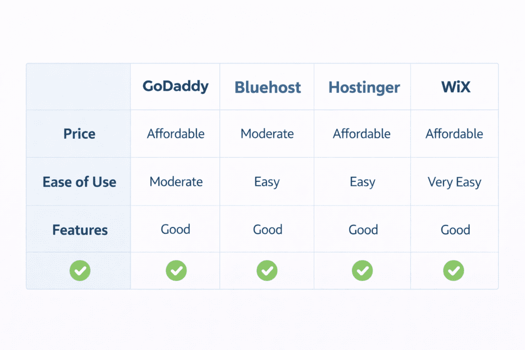 Web hosting providers comparison chart