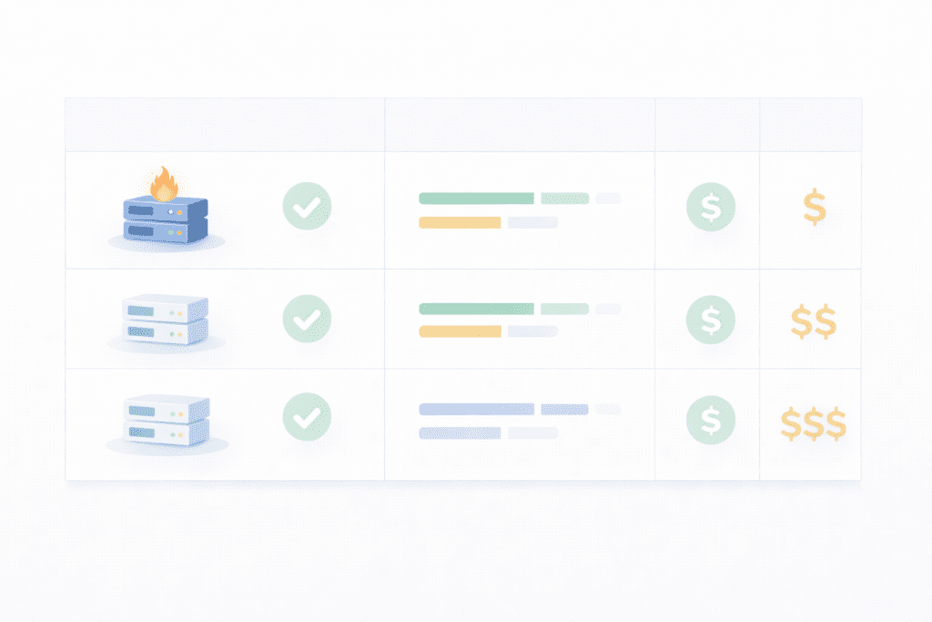 Web hosting pricing comparison table for small business plans