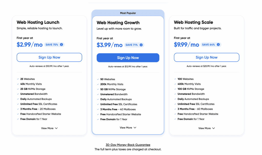 DreamHost pricing plans for shared web hosting