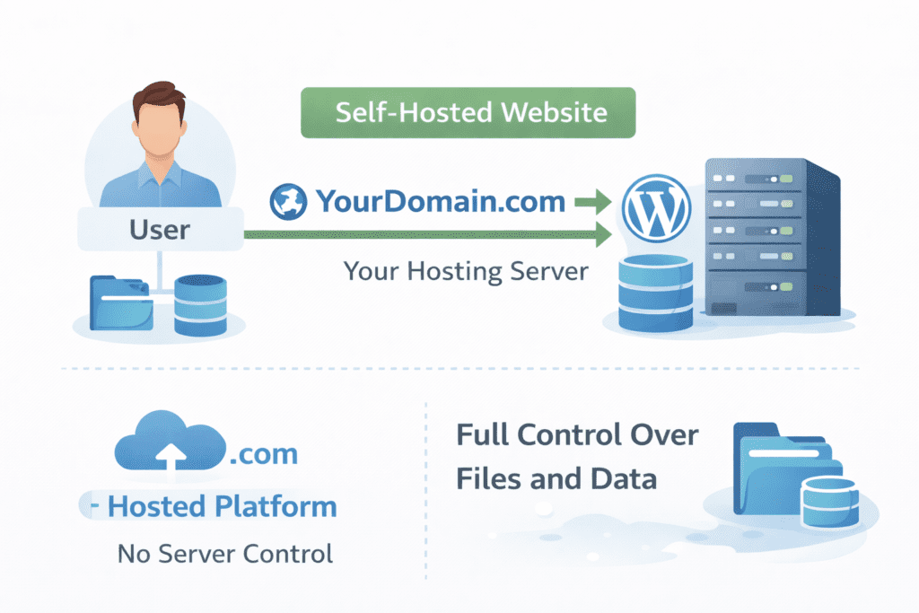 Self-hosted WordPress website showing full control over domain, hosting, and data