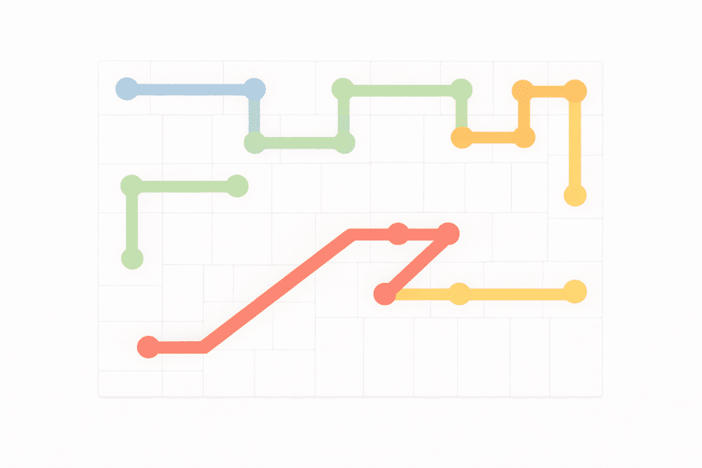 NYT Strands puzzle grid with colorful connected paths for February 03, 2026.