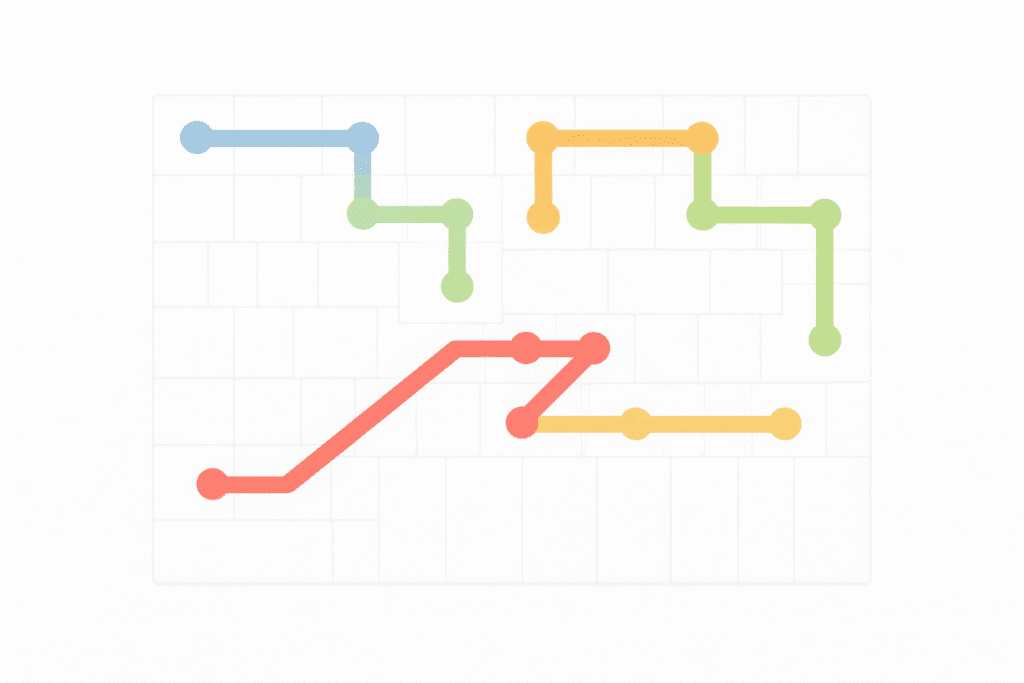 NYT Strands puzzle grid with colorful connected paths for February 04, 2026.