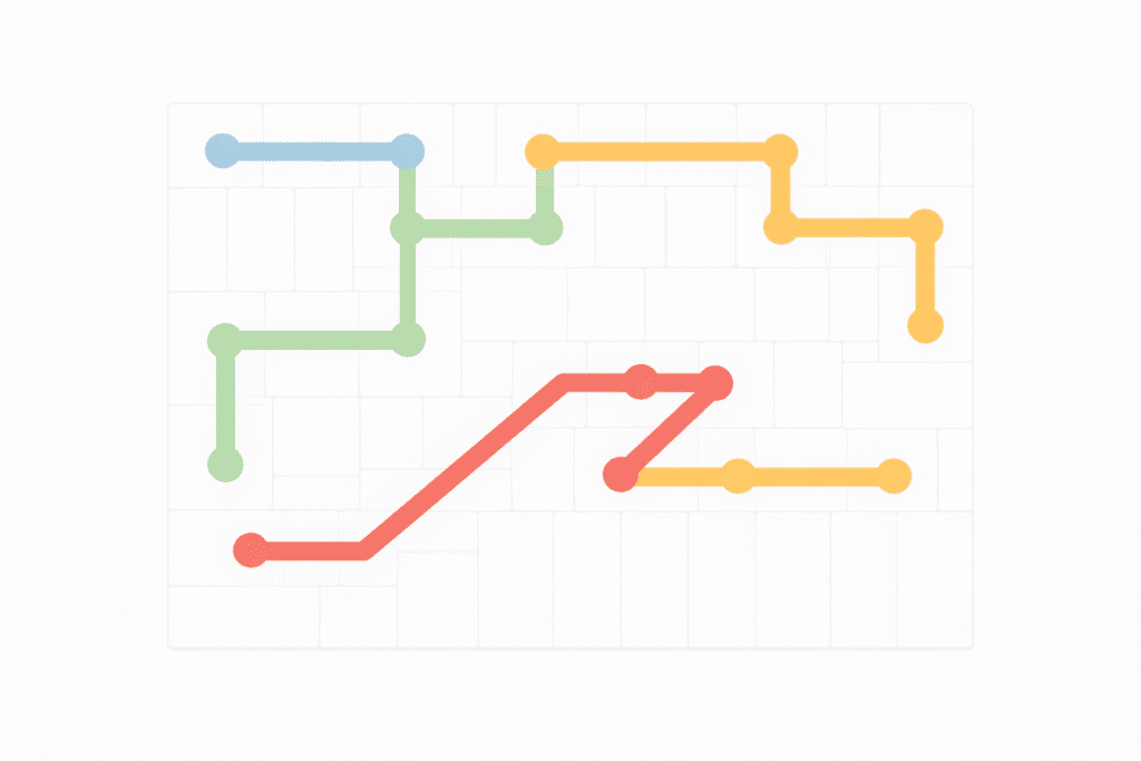 NYT Strands puzzle grid with colorful connected paths for February 05, 2026.