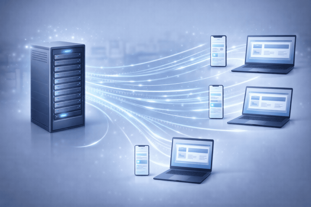 How bandwidth in web hosting transfers data from server to multiple devices