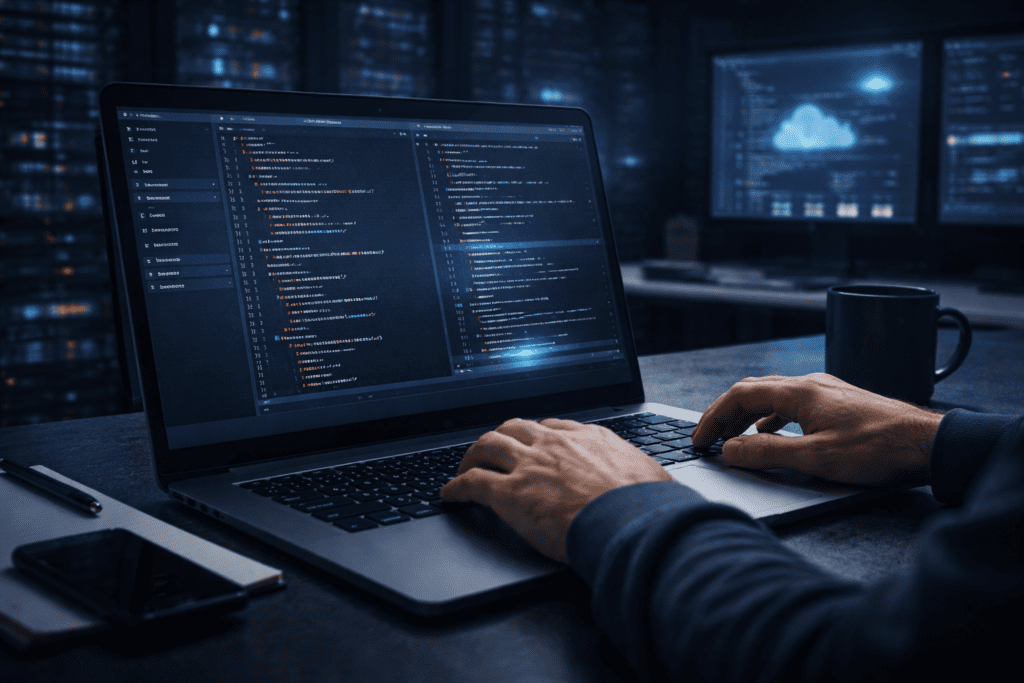 Developer managing server configuration on unmanaged VPS hosting