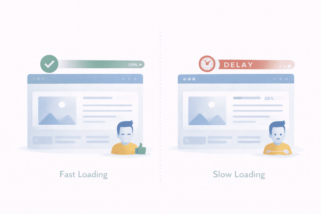 fast loading website compared with slow loading website experience