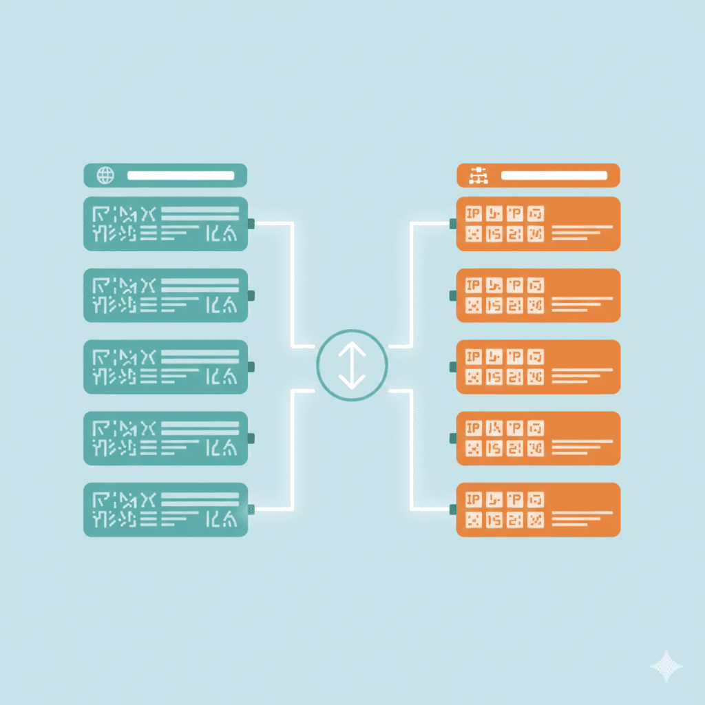 DNS servers exchanging IP address information between systems