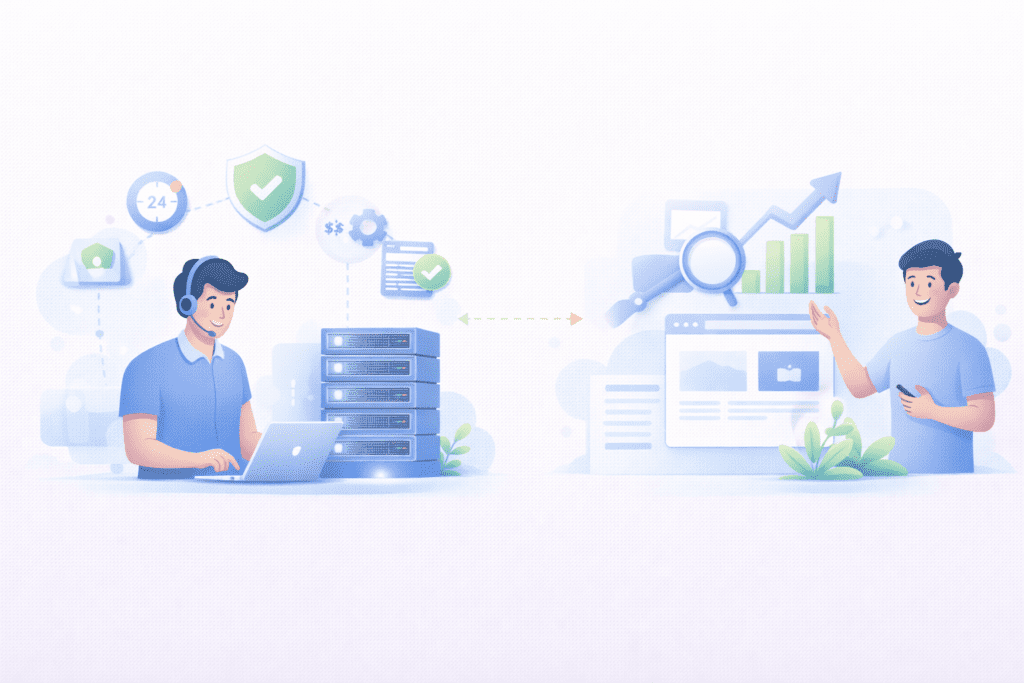 managed VPS support team monitoring server performance and website analytics