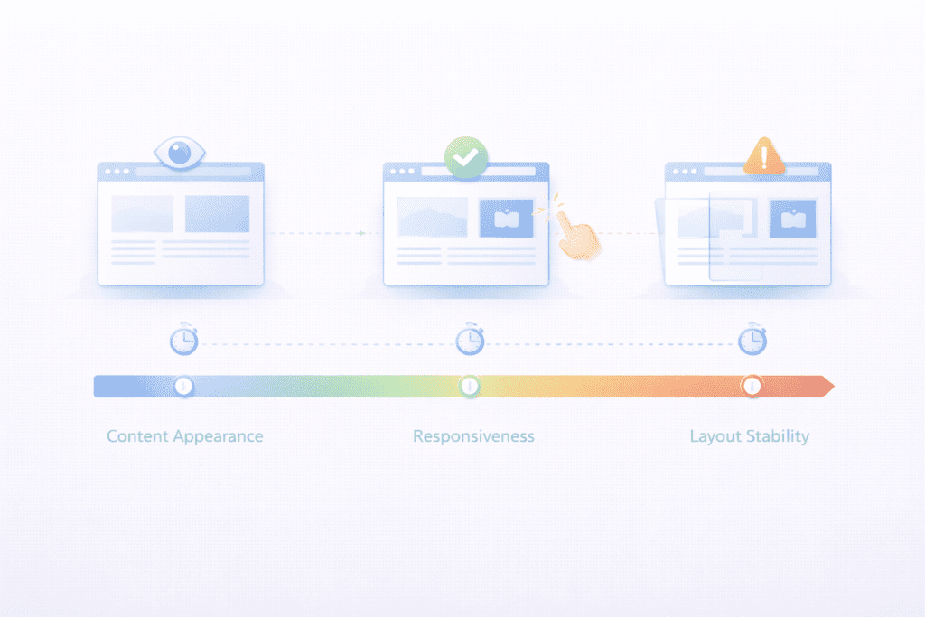 core web vitals showing content appearance responsiveness and layout stability