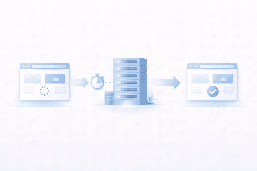 website loading process showing request delay and server processing time