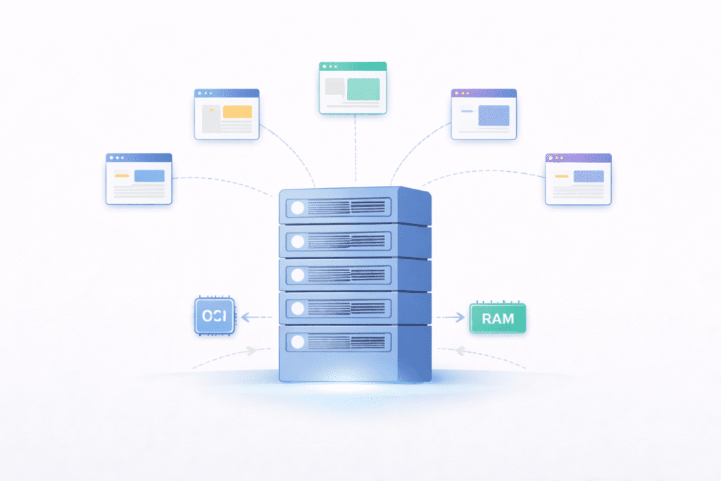 Web server distributing resources like CPU and RAM to multiple websites