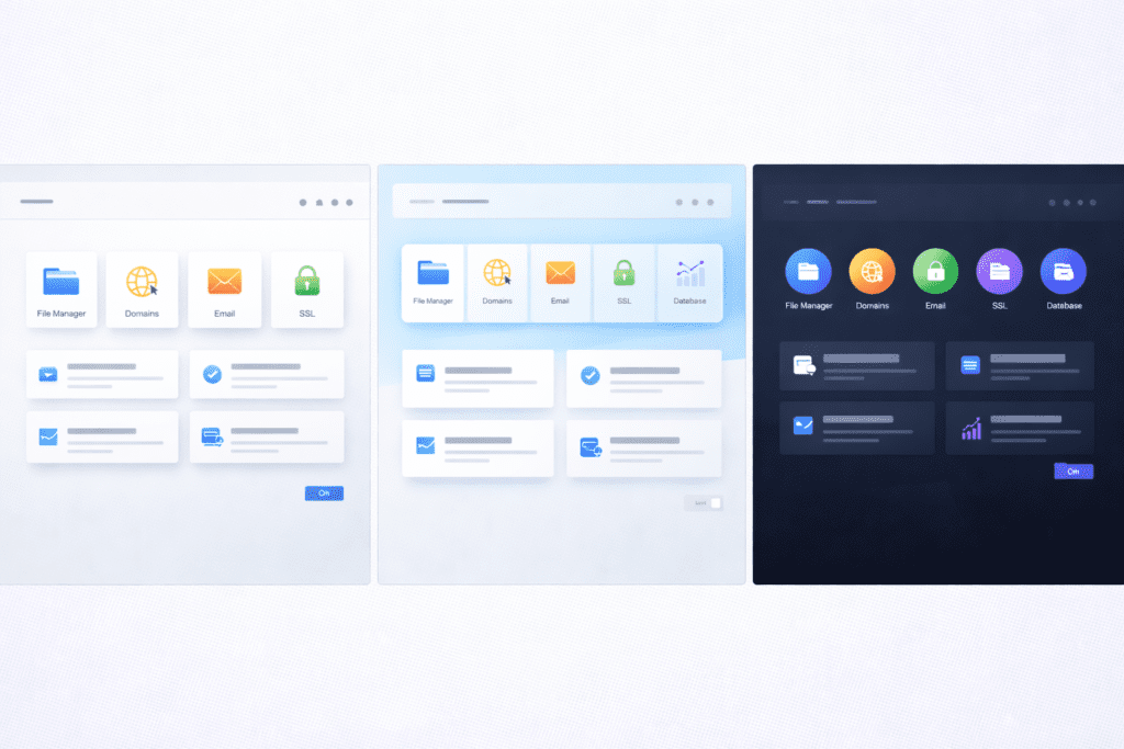 Different cPanel interface themes and layouts