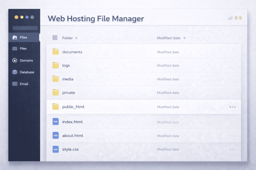 File manager inside a hosting control panel showing public_html folder