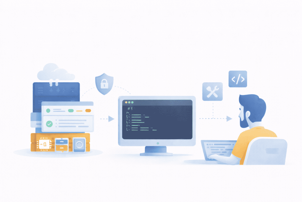 developer managing server configuration and code in unmanaged VPS hosting