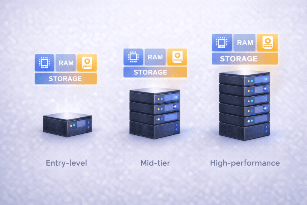 Entry level mid tier and high performance VPS server comparison