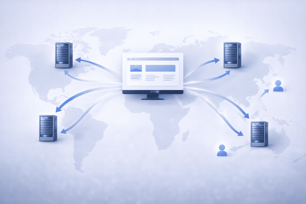 Global servers distributing website traffic across different regions