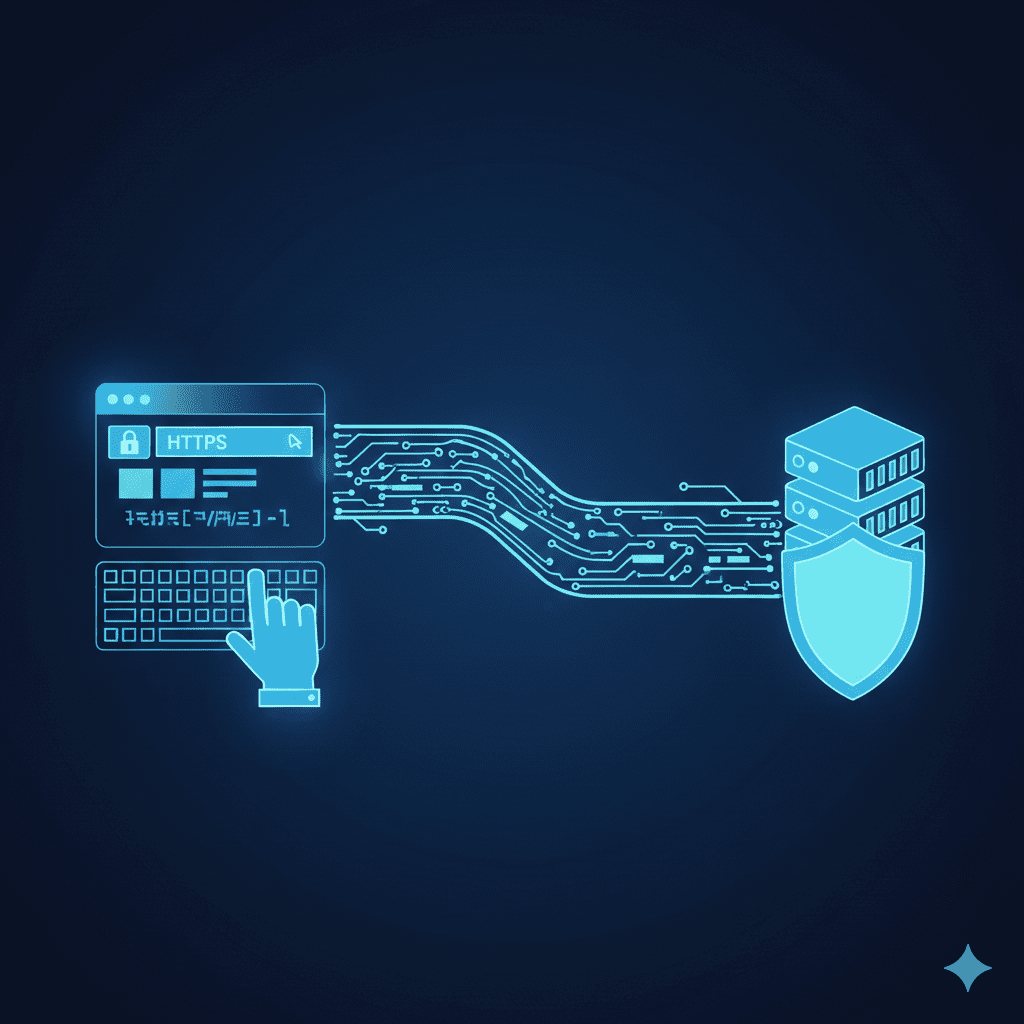 Secure HTTPS connection between browser and hosting server with SSL protection