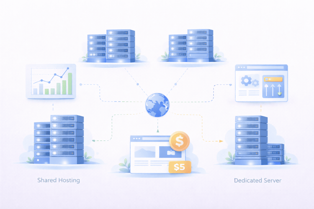 comparison between shared hosting VPS hosting and dedicated server environments