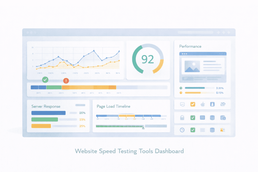 website speed testing tools dashboard showing performance score and loading metrics