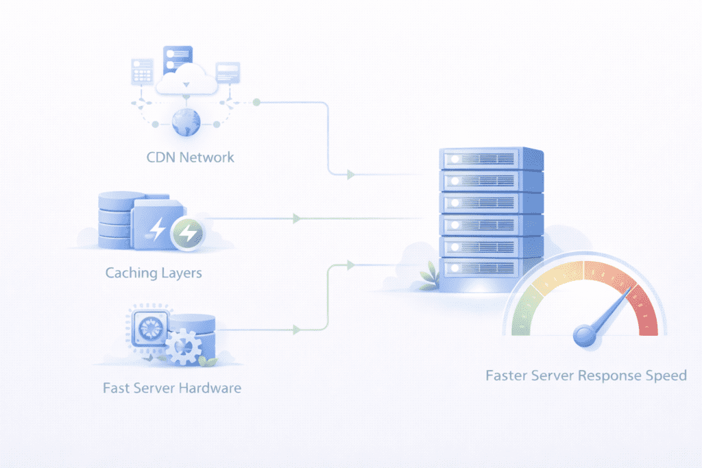 improving server response time using CDN caching layers and faster server hardware