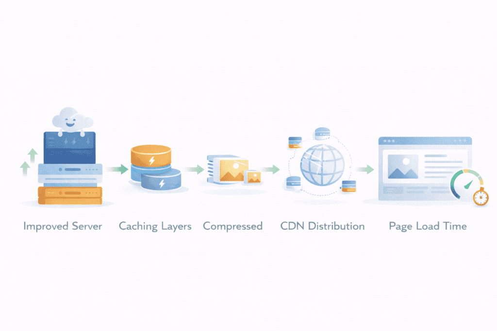 steps to improve website loading speed using caching compression and CDN delivery