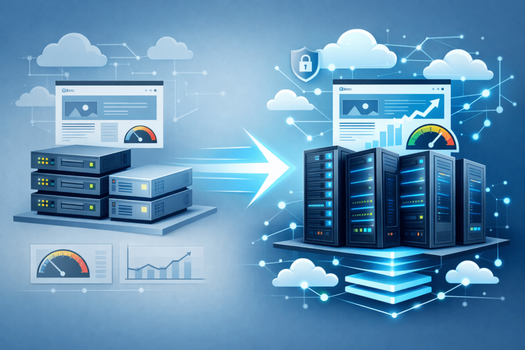 Website hosting upgrade from shared servers to VPS hosting infrastructure