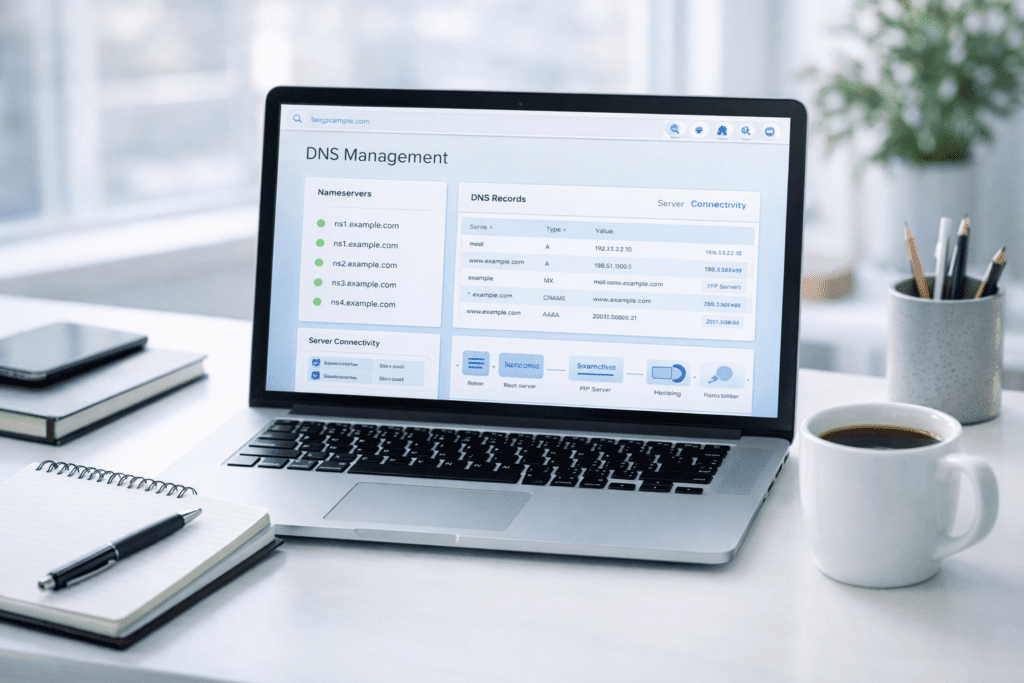 dns management dashboard showing domain nameservers and dns records settings