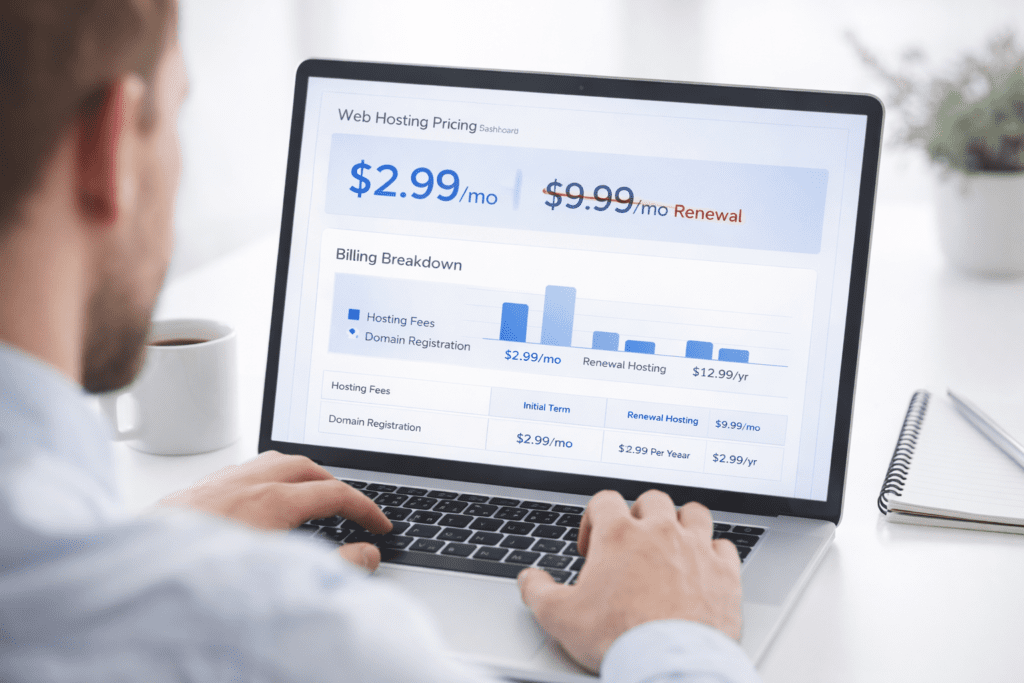 Hosting Billing Traps showing low intro price and higher renewal cost