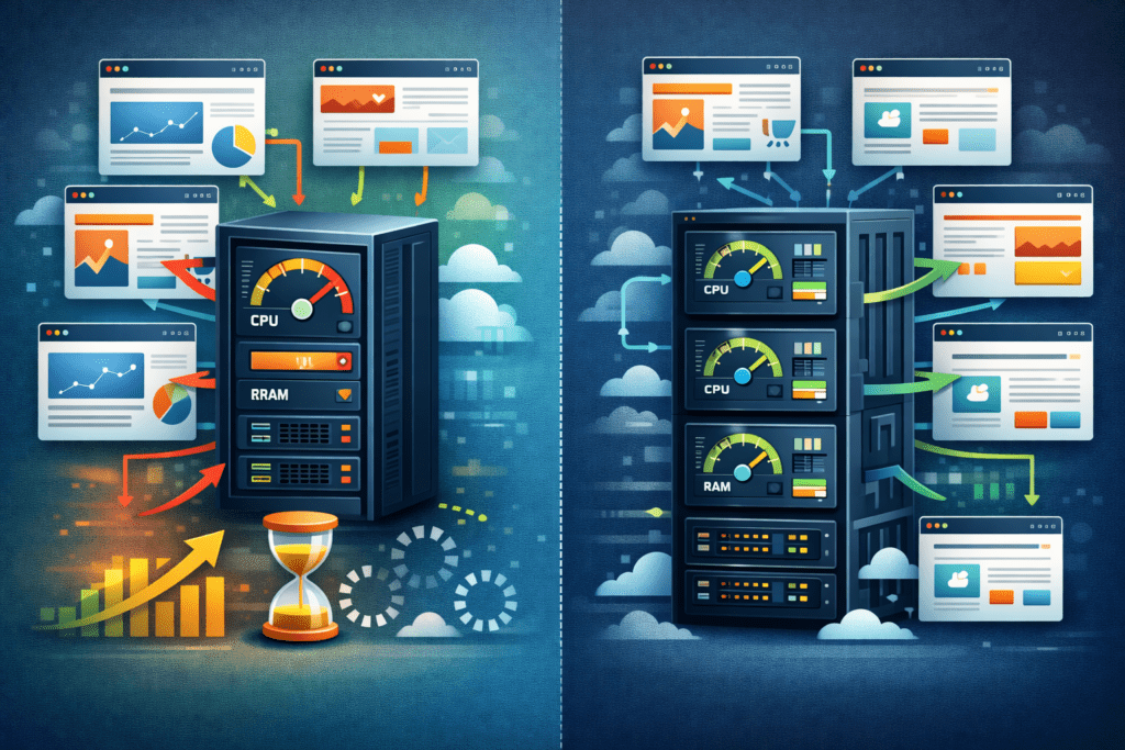 Comparison of overloaded server and optimized VPS server performance
