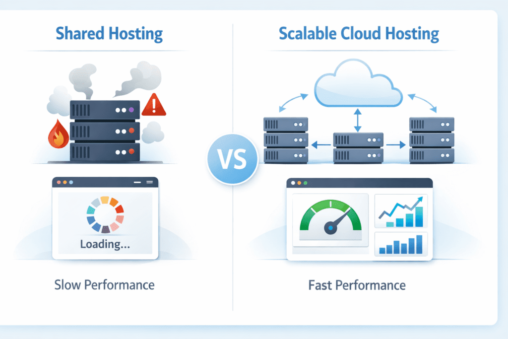 shared hosting vs cloud hosting performance comparison for high traffic websites