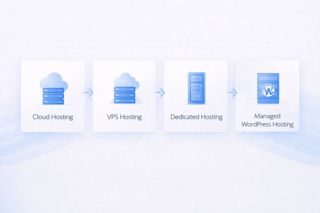cloud VPS dedicated and managed WordPress hosting types comparison