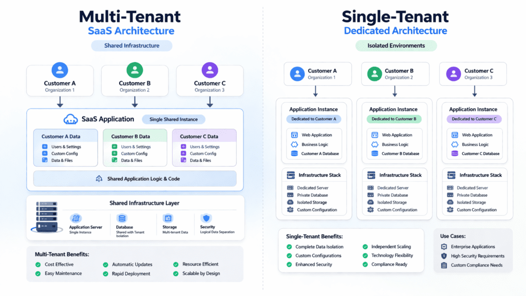 multi tenant vs single tenant saas hosting architecture comparison