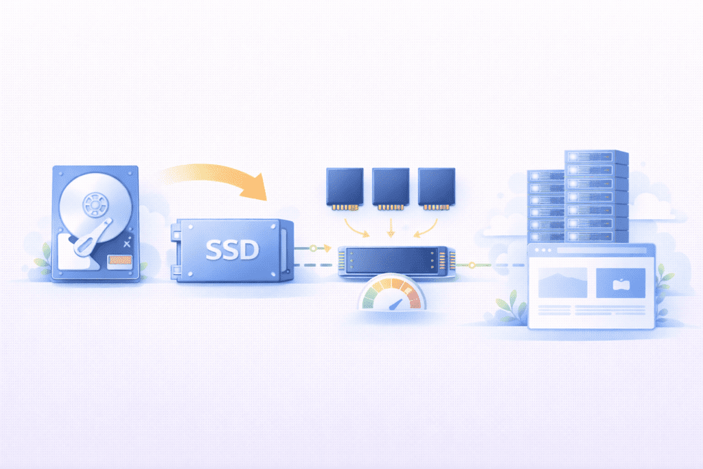 traditional hard drive upgraded to SSD and NVMe server storage