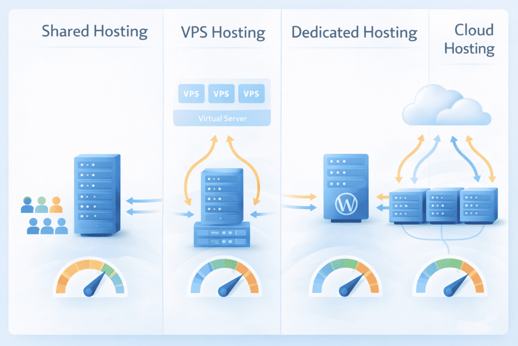 shared VPS dedicated and cloud hosting performance comparison for speed