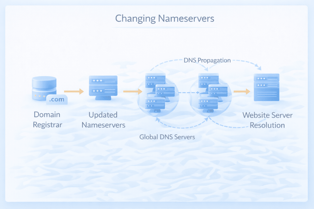 changing domain nameservers process with dns propagation and global servers