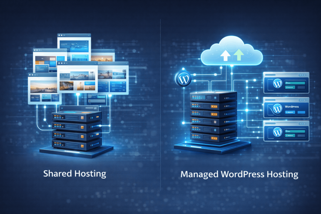 Shared hosting compared with managed WordPress hosting for agency websites