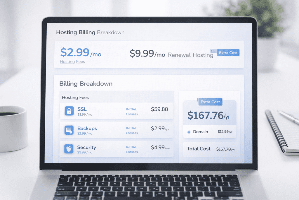 hosting billing breakdown with hidden costs ssl backups and extra charges