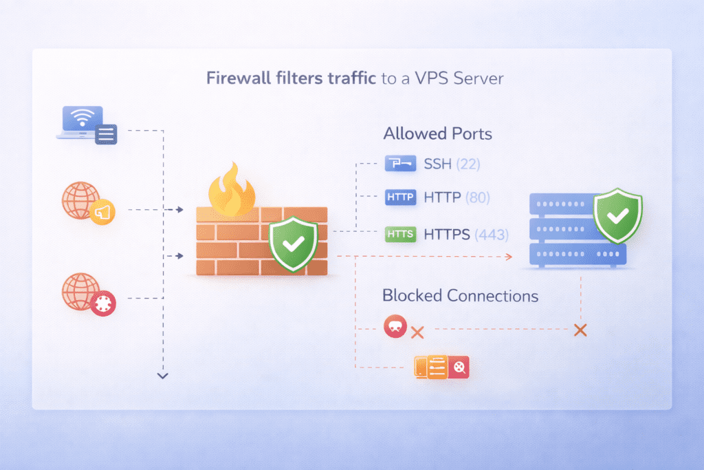 firewall filtering traffic allowing ssh http https ports and blocking malicious connections