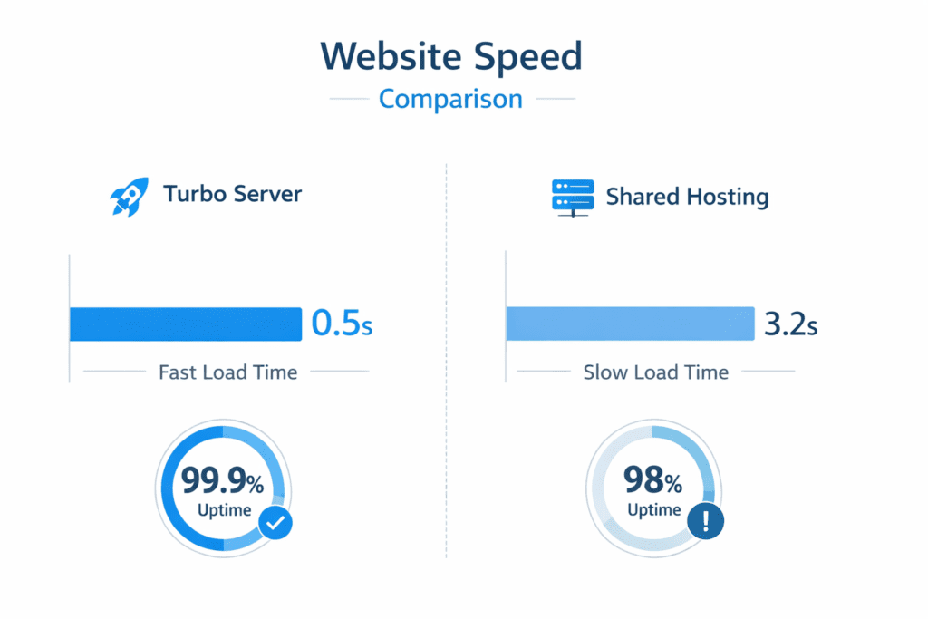 a2 hosting turbo server vs shared hosting speed comparison uptime and load time