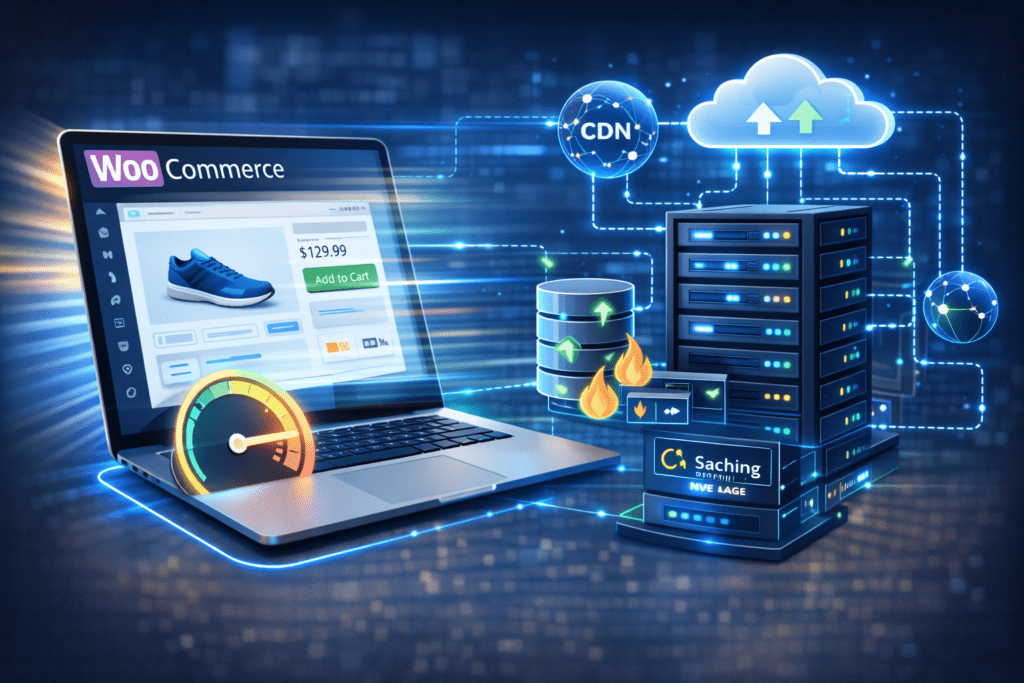 WooCommerce store speed optimization using CDN caching and fast hosting servers