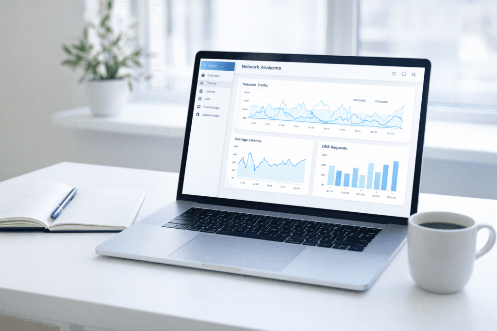 network analytics dashboard latency dns requests traffic monitoring hosting performance