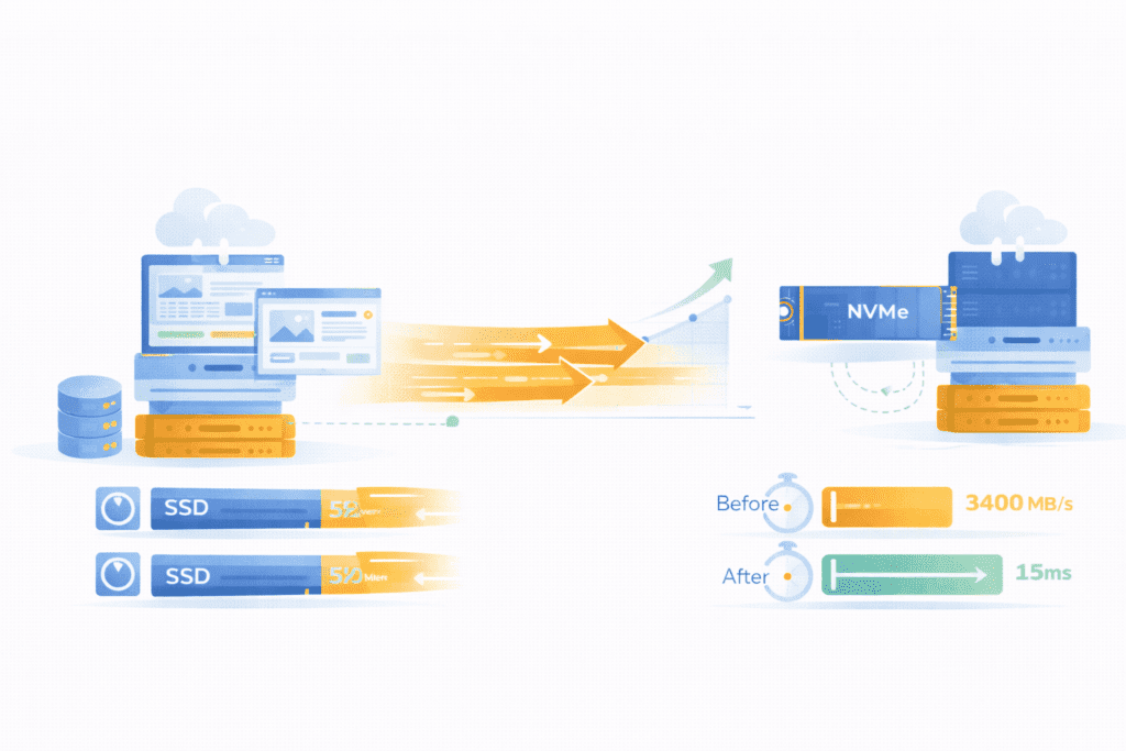 website speed improvement when upgrading from SSD hosting to NVMe hosting