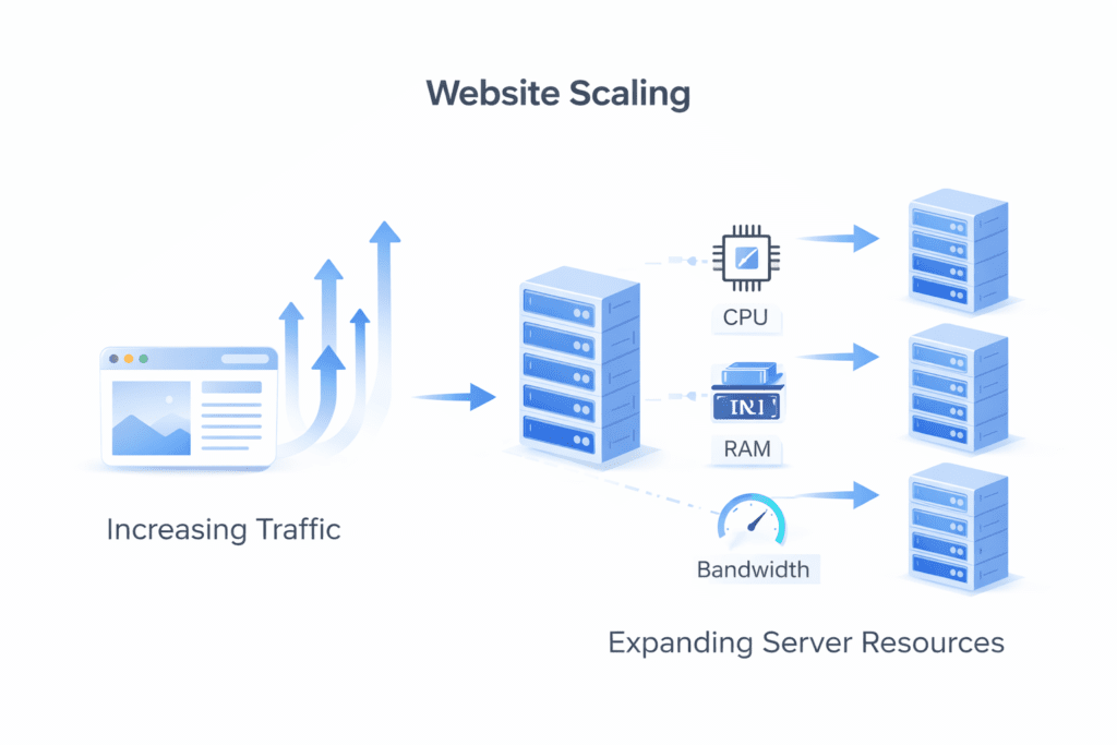 hosting scalability increasing website traffic expanding server resources cpu ram bandwidth