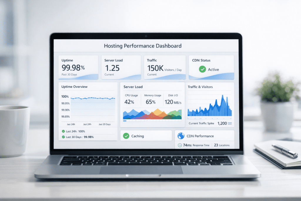 liquid web hosting performance dashboard uptime server load traffic analytics metrics
