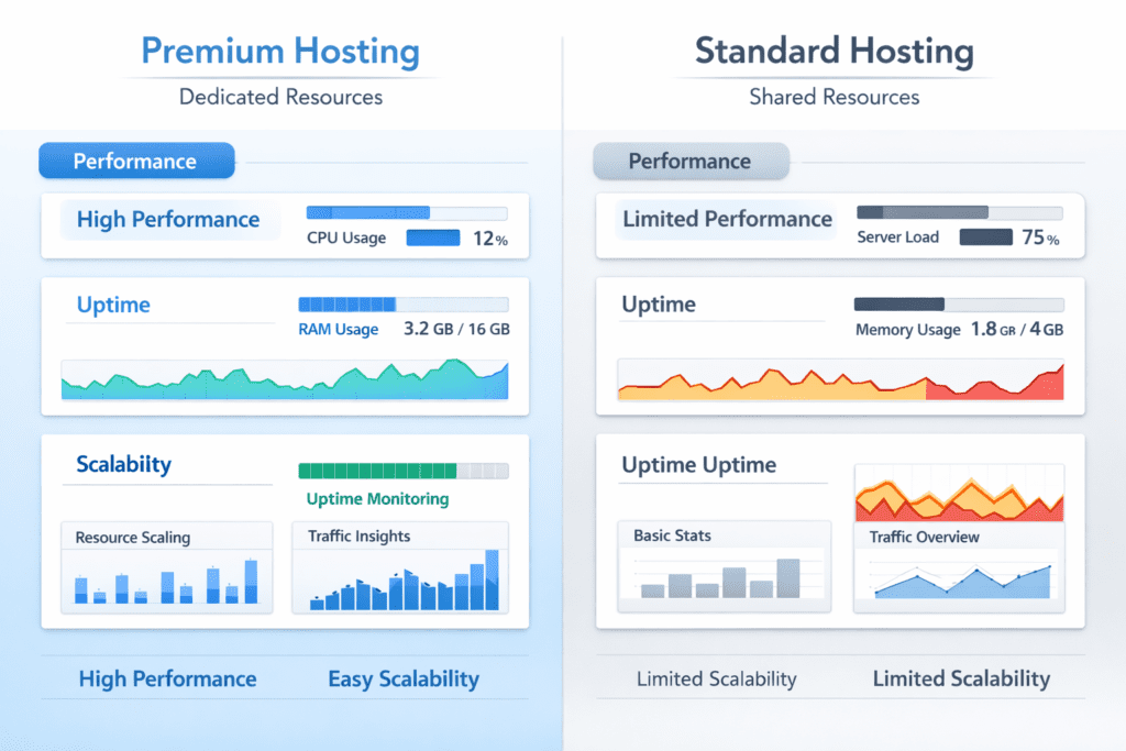 liquid web premium vs standard hosting comparison performance uptime scalability difference