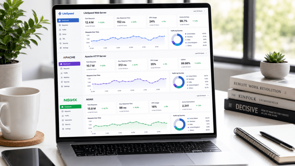 LiteSpeed Apache and NGINX web server performance dashboard comparison