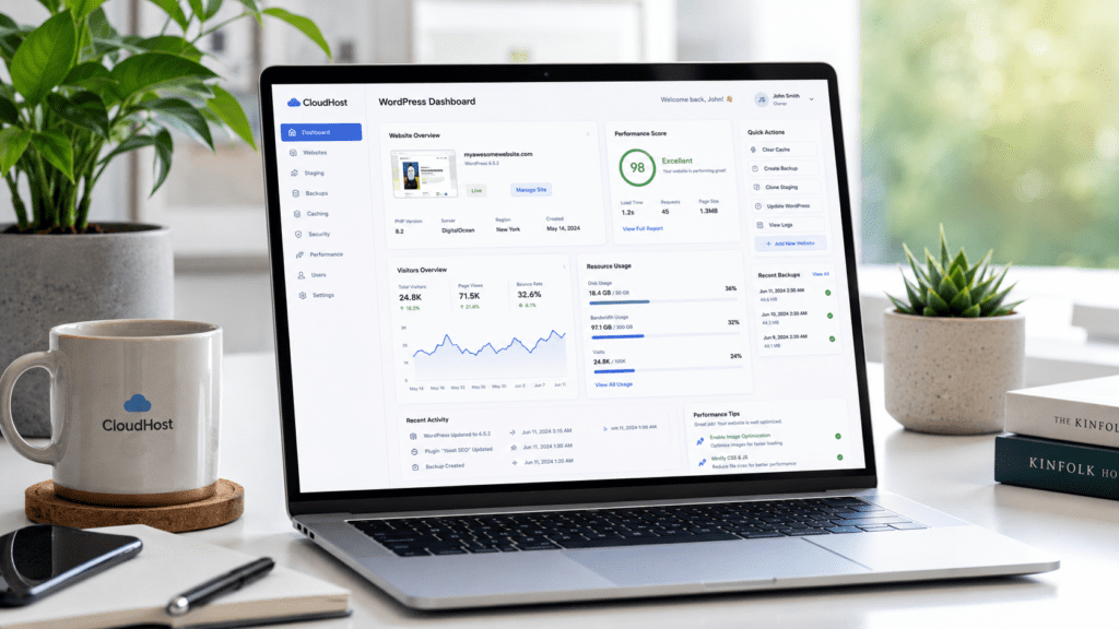 GreenGeeks Review hosting dashboard showing website analytics performance and resource usage